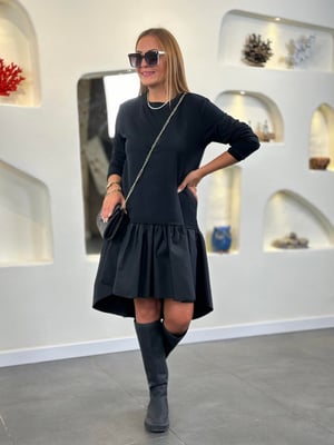 Eteği Fırfırlı Asimetrik Siyah Sweat Elbise