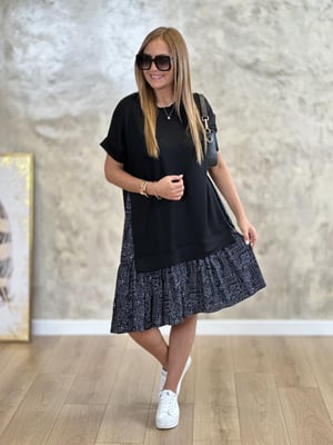 Etek Ucu Desenli Siyah Sweat Elbise