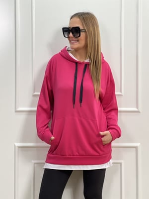 Fuşya Beyaz Detay Kapşonlu Sweatshirt