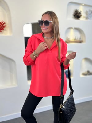 Fuşya Neon Scuba Kapüşonlu Sweatshirt