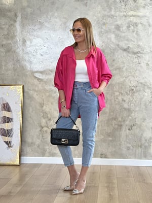 Fuşya Oversize Tensel Gömlek