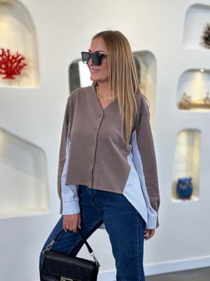 Gömlek Detay Önden Düğmeli Vizon Sweatshirt
