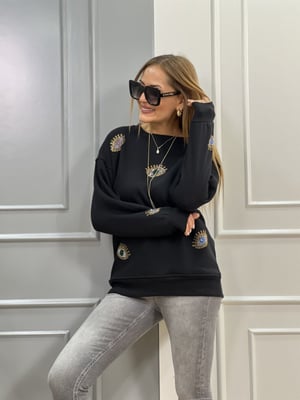 Gözlü Siyah Sweatshirt