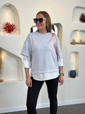 Gri Gömlek Detay Sweatshirt