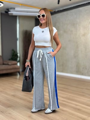 Gri Saks Şerit Detaylı Gri Pantolon
