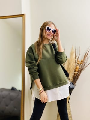 Haki Gömlek Detaylı Sweat