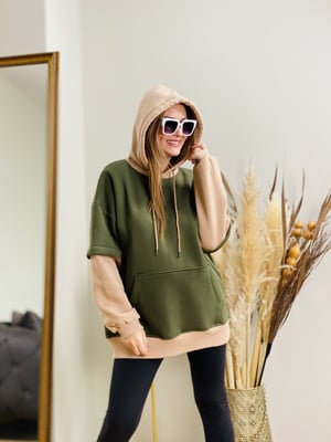 Haki Taş Kapşonlu Sweatshirt