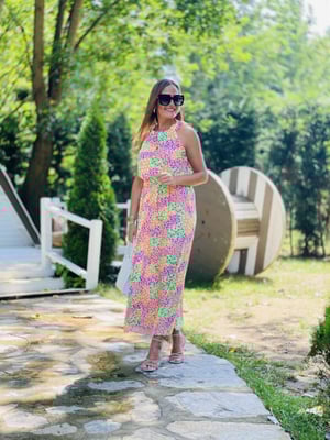 Halter Yaka Uzun Şally Elbise