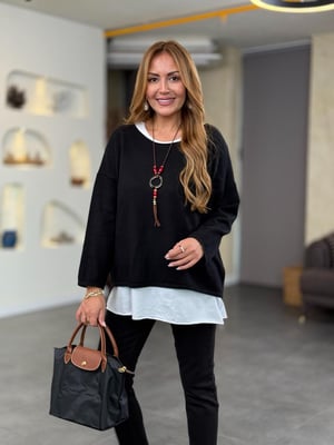 İthal Atletli Kolyeli Siyah Bluz