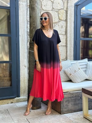 İthal Narçiçeği Batik Desen Oversize Elbise