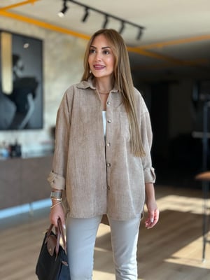 Kadife Oversize Taş Rengi Gömlek