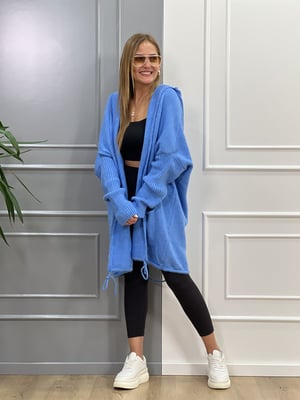 Kapşonlu Oversize Mavi Hırka