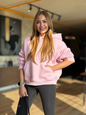 Kapüşonlu Kanguru Cep Pembe Sweatshirt