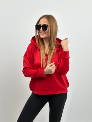 Kapüşonlu Kırmızı Scuba Sweatshirt