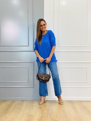 Kayık Yaka İndigo Oversize Triko