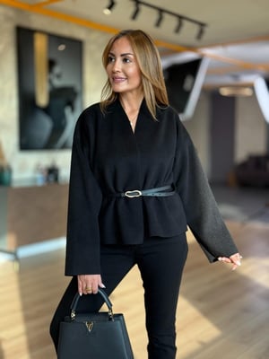 Kemerli Kaşe Siyah Ceket