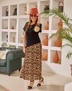 Leopar Detaylı Siyah Elbise