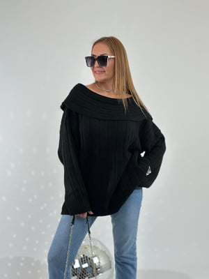 Madonna Yaka Siyah Oversize Triko