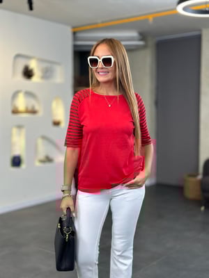 Makaron Kol Oversize Kırmızı Triko Bluz