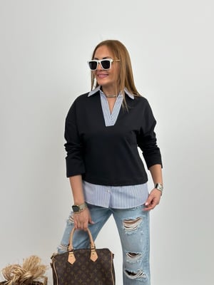 Mavi Beyaz Gömlekli Lacivert Sweatshirt