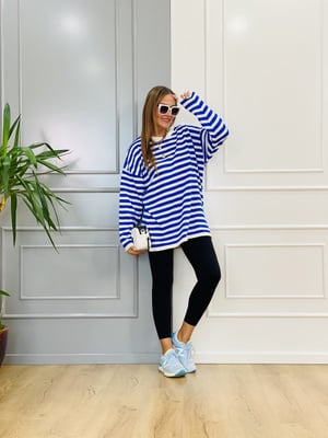Mavi Çizgili Oversize Triko