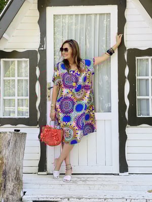 Mavi Etnik Desen Oversize Elbise