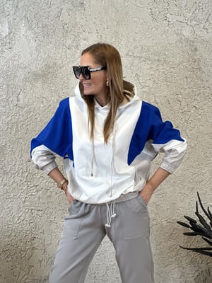 Mavi Paraşüt Detay Ekru Kapüşonlu Sweatshirt