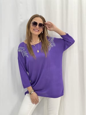 Mor Yaprak Sim Detay Oversize Triko