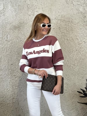 Mürdüm Beyaz Çizgili Los Angeles Sweatshirt