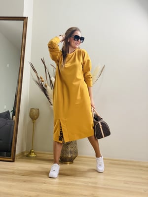 Nakış Detaylı Basic Hardal Elbise