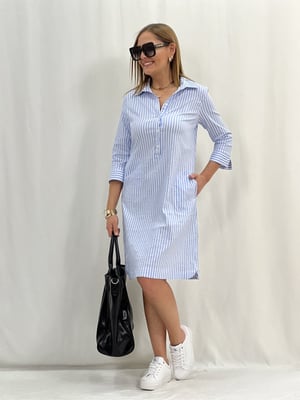 Orijinal Mavi Beyaz Çizgili Polo Yaka Elbise
