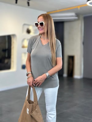 Orijinal V Yaka Modal Haki Tshirt