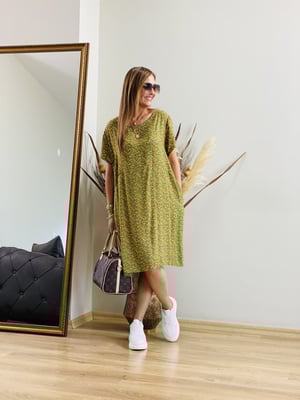 Oversize Çıtır Desen Yeşil Elbise