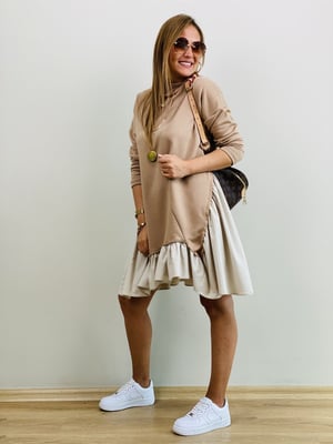 Oversize Taş Rengi Sweat Elbise
