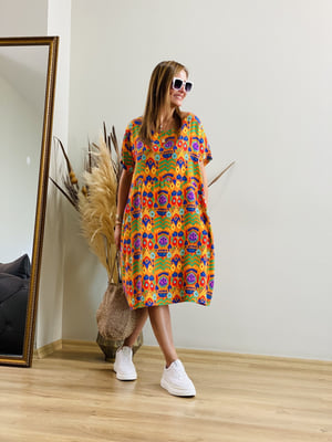 Oversize Turuncu Desen Elbise