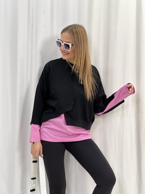 Pembe Siyah Gömlekli Sweatshirt