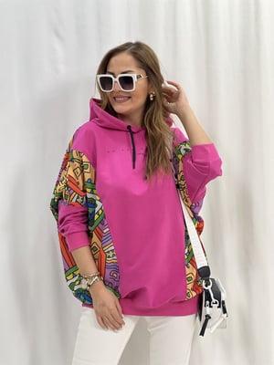 Pembe Yarasa Kol Baskılı Sweatshirt
