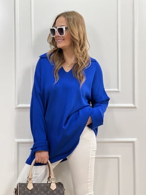 Polo Yaka Saks Oversize Triko