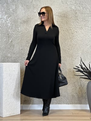 Polo Yaka Siyah Uzun Elbise