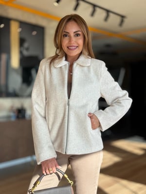 Premium Yakalı Fermuar Detay Ekru Kürk Ceket