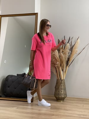 Reflektör Baskılı Pembe Elbise