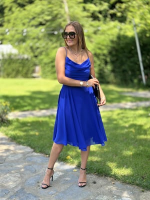 Saks İp Askılı Degaje Astarlı Elbise