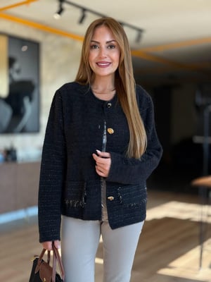Sim Dokulu Gold Düğmeli Siyah Hırka