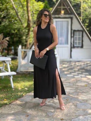 Sırtı Çapraz Detay Siyah Maxi Elbise