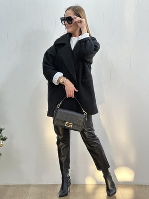 Siyah Astarlı Buklet Oversize Kaban