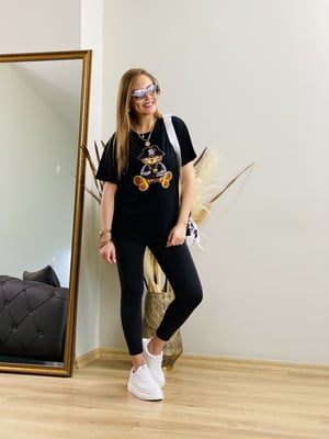 Siyah Ayıcık Baskılı Tshirt