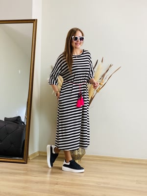 Siyah Beyaz Çizgili Basic Elbise