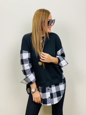 Siyah Ekose Detaylı Sweat