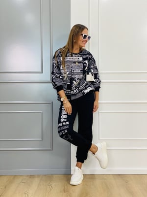 Siyah Gazete Baskılı Sweatshirt