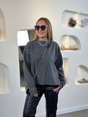 Siyah Gri Pötikareli Oversize Yumoş Sweatshirt